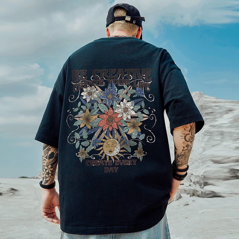 Trendig märkeslös t-shirt med knappar och lös passform, Fat Man, herr, plus tjock femkvartsärm, oversize, China-Chic, stor herr, sommar_voghion.com