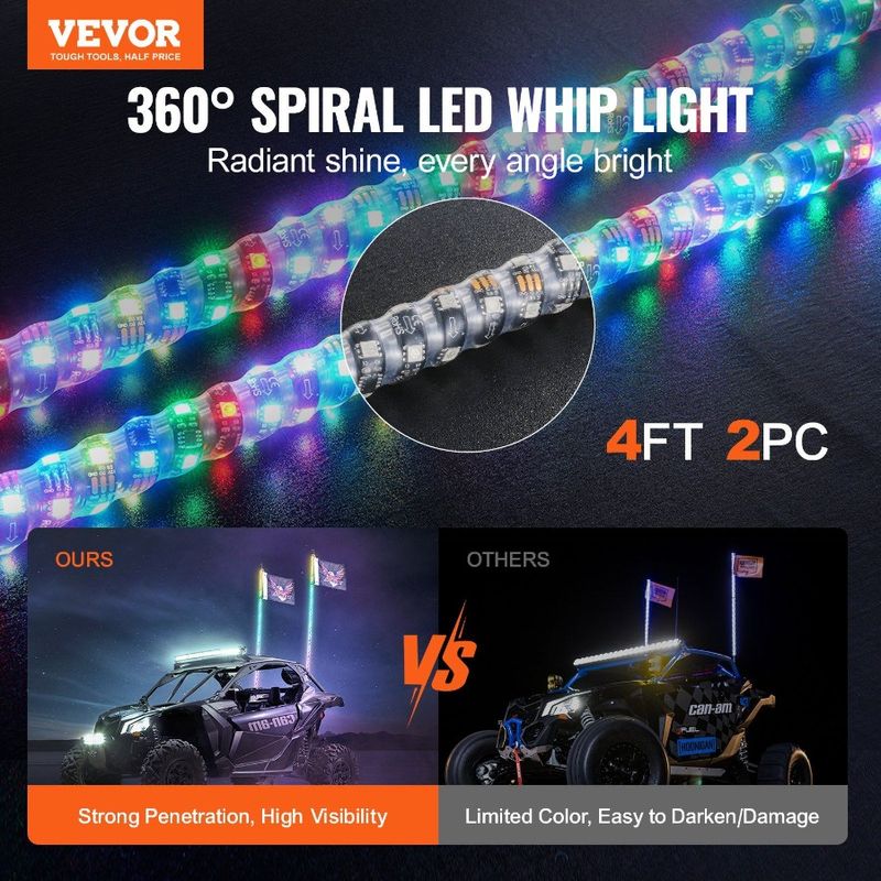 Waterproof With Whips RGB Light RF Flags 2 4 PCS FT 4 UT Spiral Lighted 360 APP Chasing Led For Remote Whip Light Whip Control_voghion.com