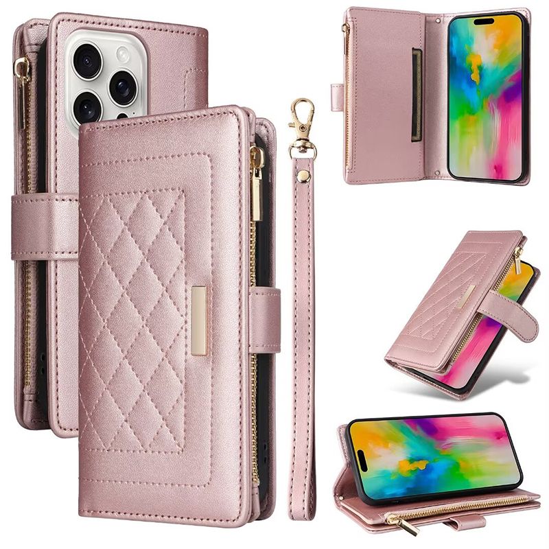 Reißverschluss-Geldbörse Flip Leder Luxus-Etui für iPhone 16 Plus 15 ProMax 14 Pro 13 12 11 X XR XS Max 7 8 Plus Cover_voghion.com