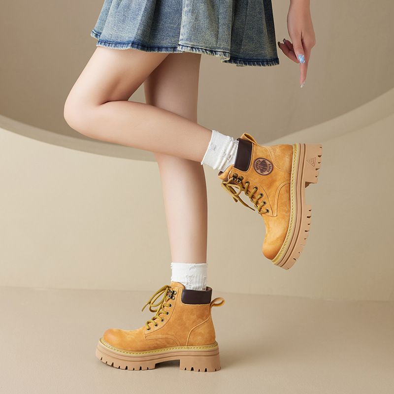 White Deer Same Style 2024 Martin For Women, New Autumn Outdoor Hiking Climbing Yellow B, First Layer Pigskin Work_voghion.com