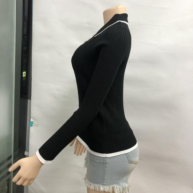 Maglione a collo alto a maniche lunghe a coste, vestibilità slim, in maglia da donna, per le tendenze della moda autunno inverno_voghion.com