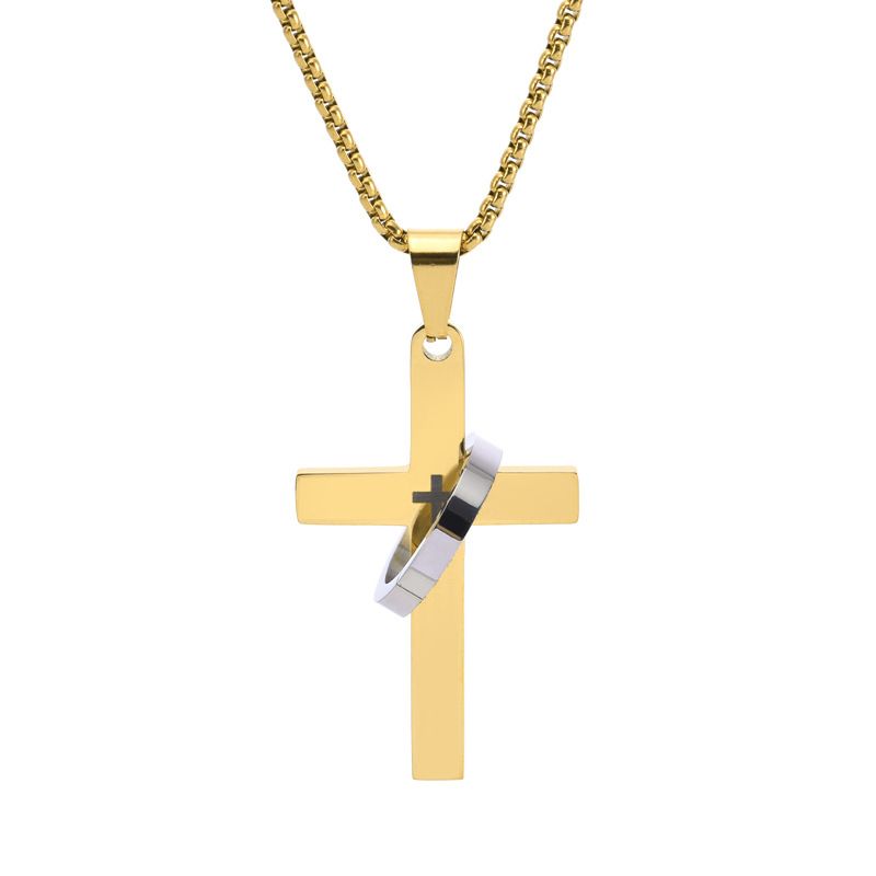 Collana con ciondolo lungo in acciaio inossidabile con croce da uomo, stile hip hop, accessori_voghion.com