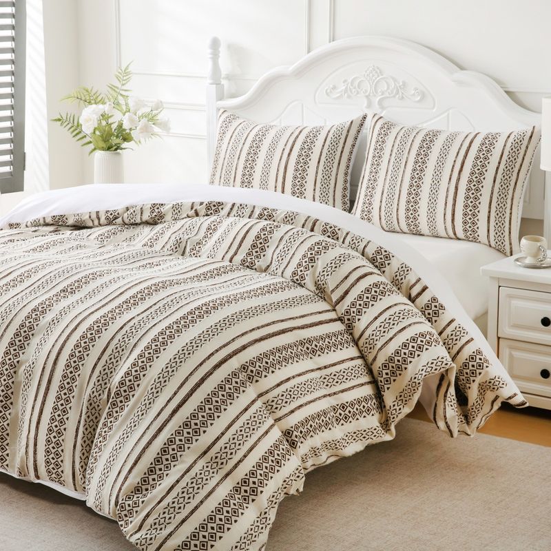 Set copripiumino in cotone premium anni '60 - 128x68 fili, motivo geometrico jacquard, stile lenzuolo con angoli (disponibili diverse misure globali)_voghion.com