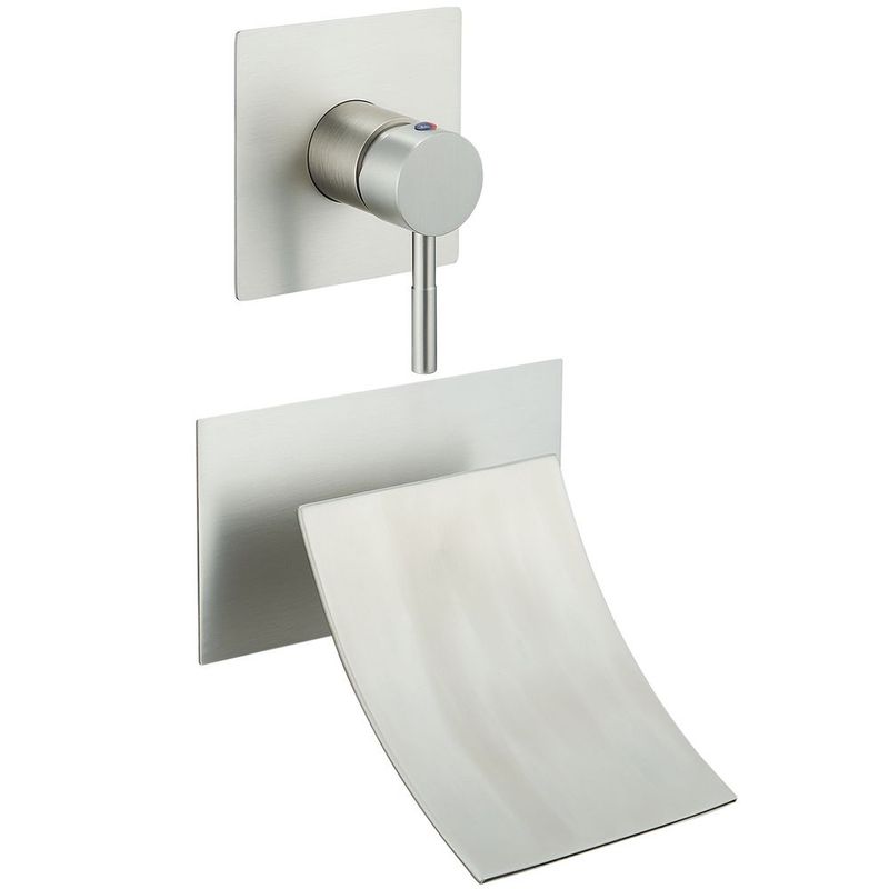 Single Handle Wall Mount Spout Waterfall Bathroom Faucet In Brushed Nickel_voghion.com