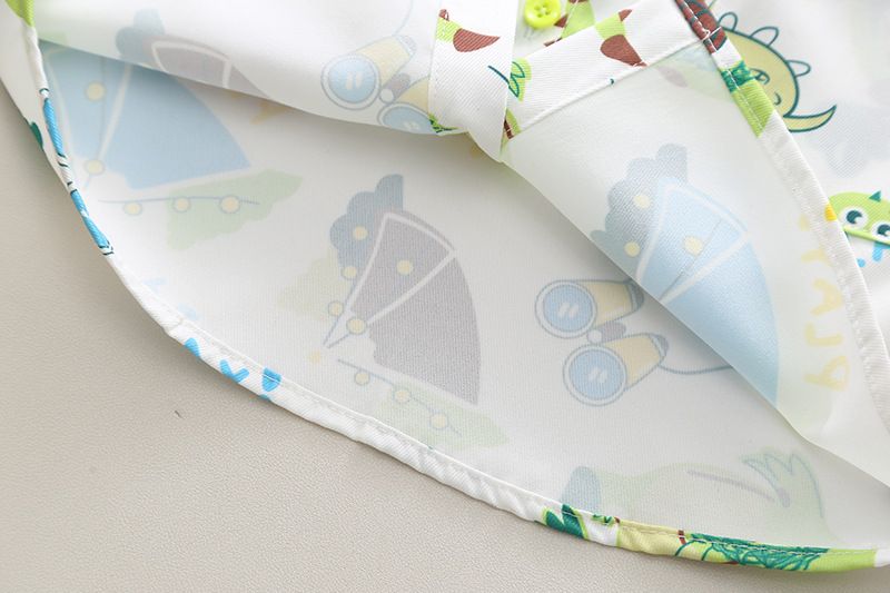 2024 Nuovo vestito estivo da ragazzo con risvolto e pantaloncini a maniche corte, vestito da due pezzi con stampa di dinosauri in stile coreano per bambini_voghion.com