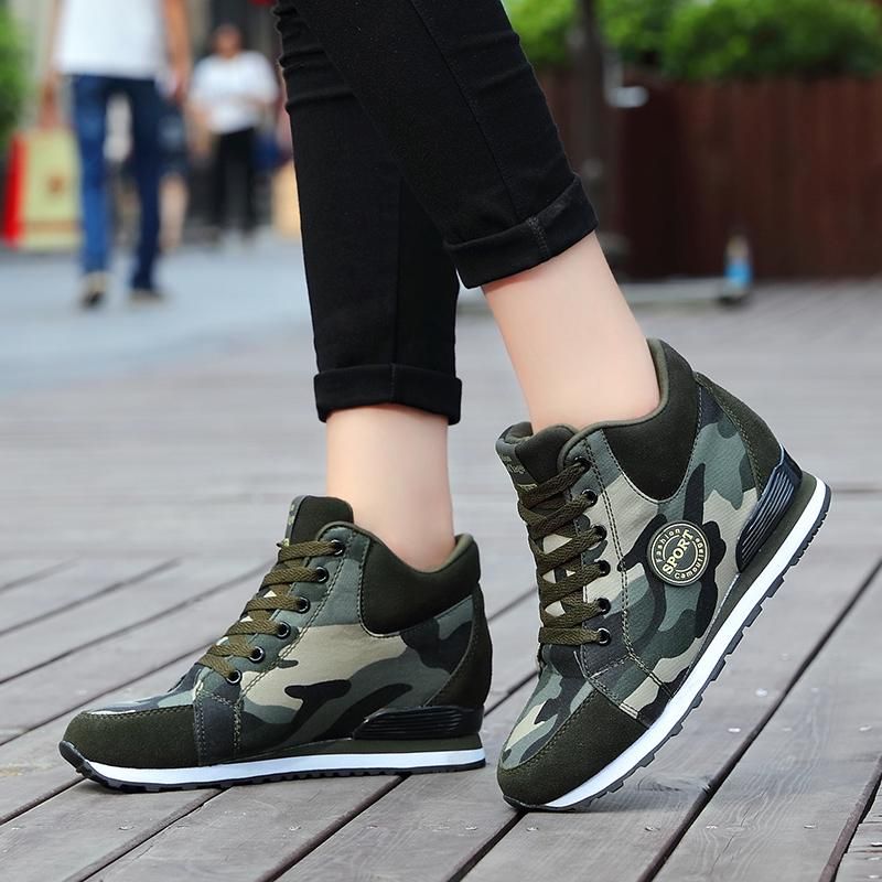 Damen Canvas Sneakers Atmungsaktive, höhenverstärkende Camouflage-Freizeitschuhe_voghion.com