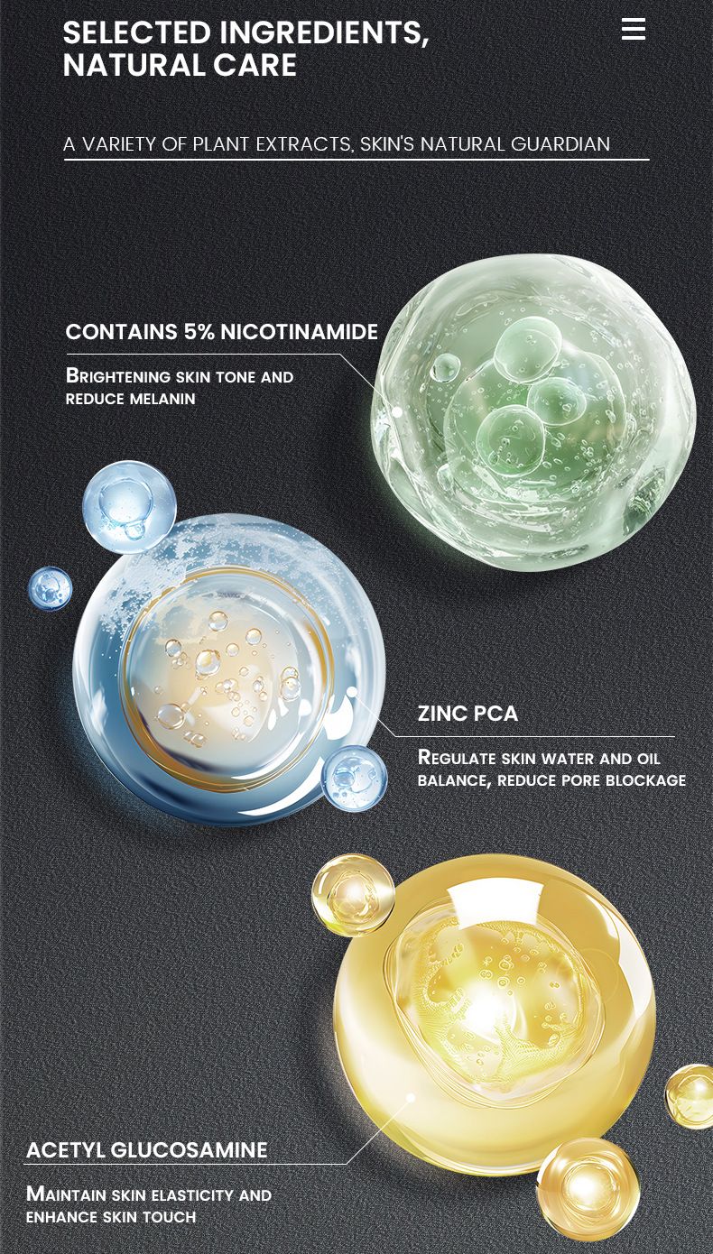 5 % nikotiiniamidiliuos parantaa tummankeltaista ihoa, kirkastaa ihonsävyä, hillitsee öljyä, kosteuttaa ja valkaisee ihoa._voghion.com