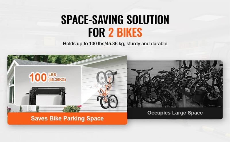 VEVOR Bike Storage Rack, 2 Bike Racks, Wall Mount Bike Storage Hanger, Home And Garage Organizer, Customizable For Various Bike Sizes, Adjustable Holder For Space Saving, Holds Up To 100 Lbs, 17-inch_voghion.com