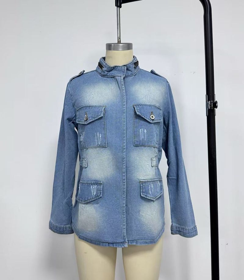 Plus Size Women's Denim Shirt With Zip Detail & Elastic Waist, Casual Oversized Chambray Top For Everyday Comfort_voghion.com