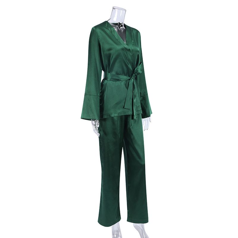 Women's Sleepwears Nightgown Ice Silk Comfortable Long Sleeve Pajamas Loose Pajamas Two Piece Set Fashionable Women's Home Clothes_voghion.com