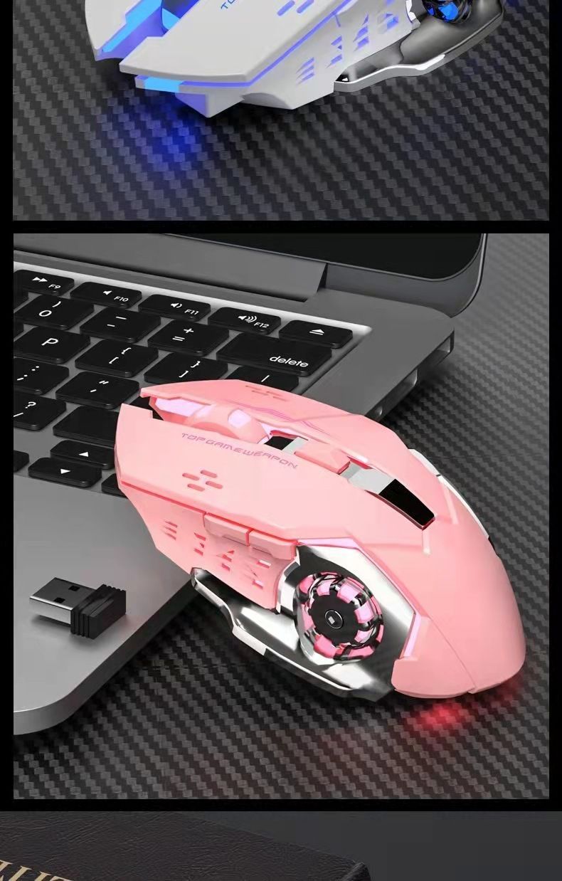 Mouse sem fio para jogos – 1600 DPI, 6 botões, 2.4G+Bluetooth, rolagem de 4 direções, iluminação RGB (preto/cinza/branco/rosa/preto Starlight)_voghion.com