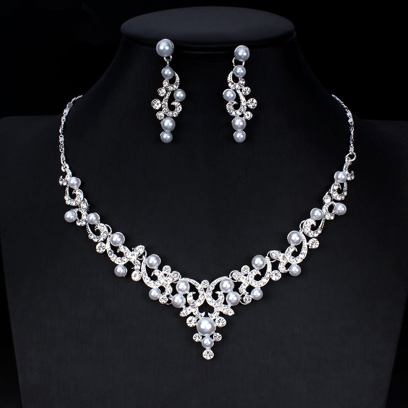Nuovo set di gioielli per la sposa Orecchini con collana di perle Accessori per abito da sposa in due pezzi_voghion.com