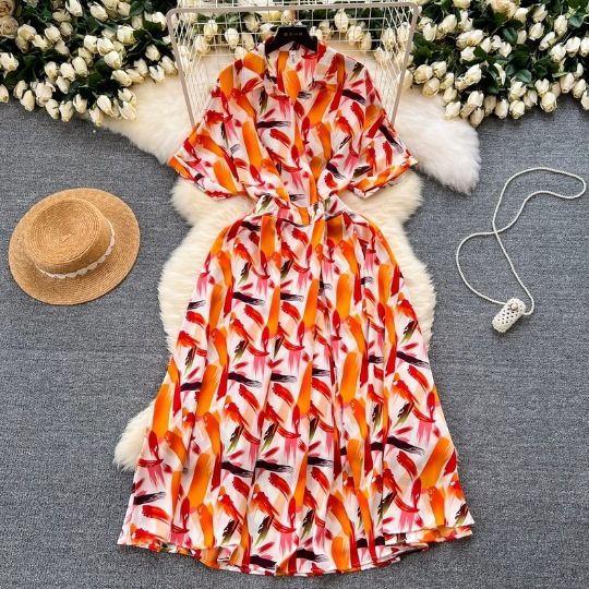 Elegantes Wickelkleid mit Blumendruck – Vintage-inspiriertes A-Linien-Midikleid mit Gürtel in der Taille, Chiffonstoff, Büro- und Freizeitkleidung_voghion.com
