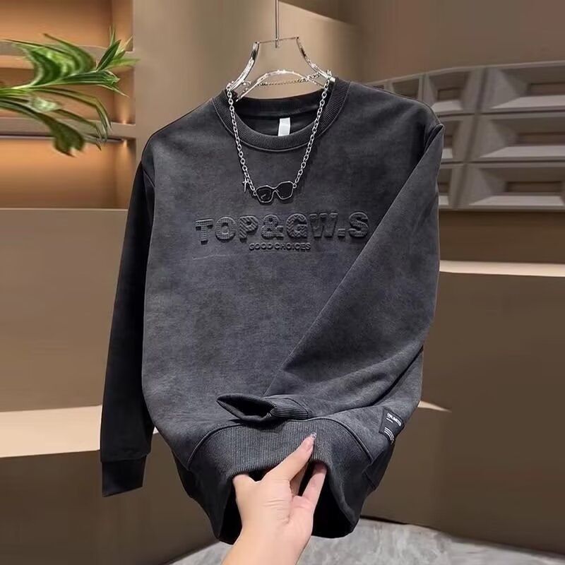 Heavyweight Fleece-Lined Men's Sweatshirt – Loose Fit Crewneck Pullover For Winter & Autumn (Black/Gray/Apricot, M-3XL)_voghion.com