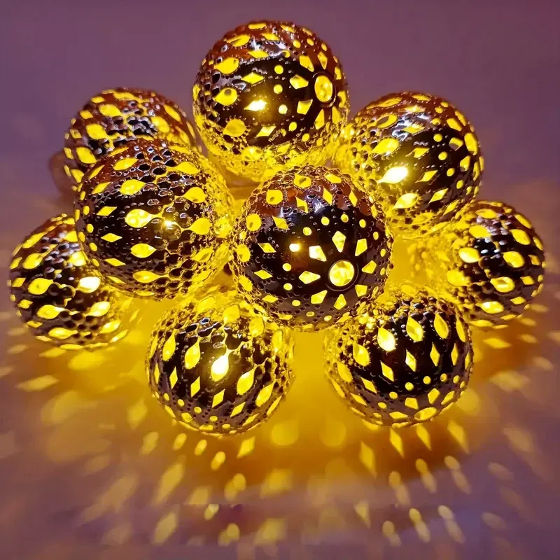 Outdoor Solar Moroccan Ball String Light-50/30/20 LED Fairy Light, 8 Modes, For Garden Fence Christmas Party Holiday Lighting_voghion.com