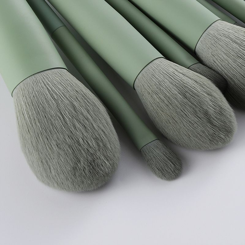 11pcs Natural Hair Green Makeup Brushes Foundation Powder Eyeshadow Eyebrow Brush Set Cosmetic Tool_voghion.com