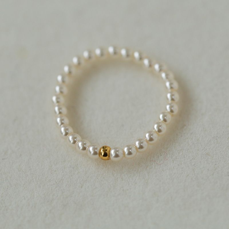 Anello impilabile con perle artificiali in oro bianco e grigio per donna, con piccole perle di riso dorato_voghion.com