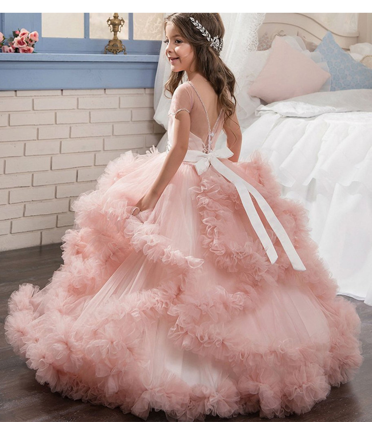 Robe de princesse pour mère et enfant, tenue de soirée de mariage, longue traîne, pompadour, robe de spectacle_voghion.com