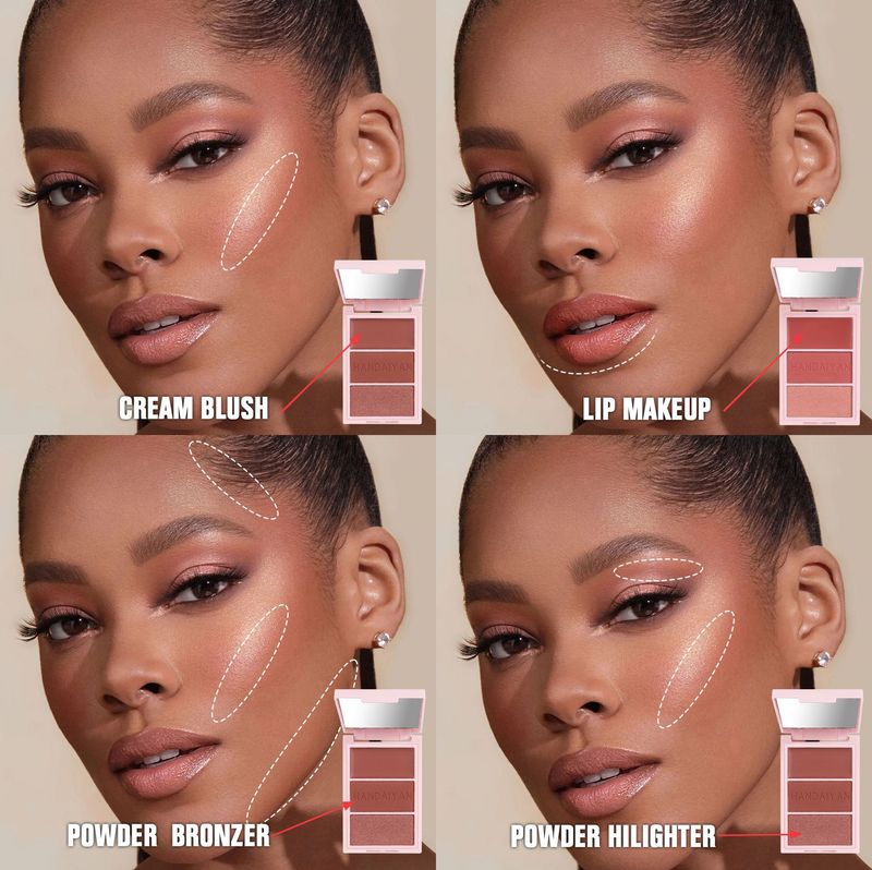HANDAIYAN Multi - Functional 3 - Color Blush Palette - Blush, Highlighter And Contour Palette For Face Brightening_voghion.com
