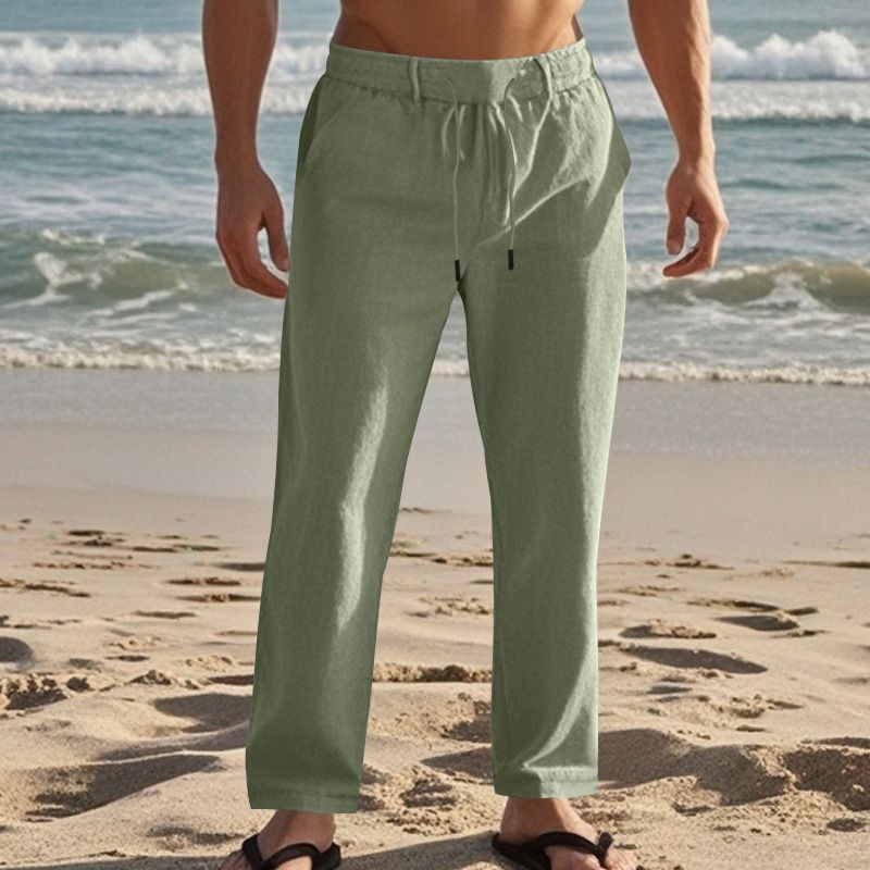 "Freizeithose aus Leinen für Herren - Atmungsaktive Sommerhose mit gerader Passform für Outdoor- und Strandkleidung (Weiß, Schwarz, Grau, Khaki, Armeegrün)"_voghion.com