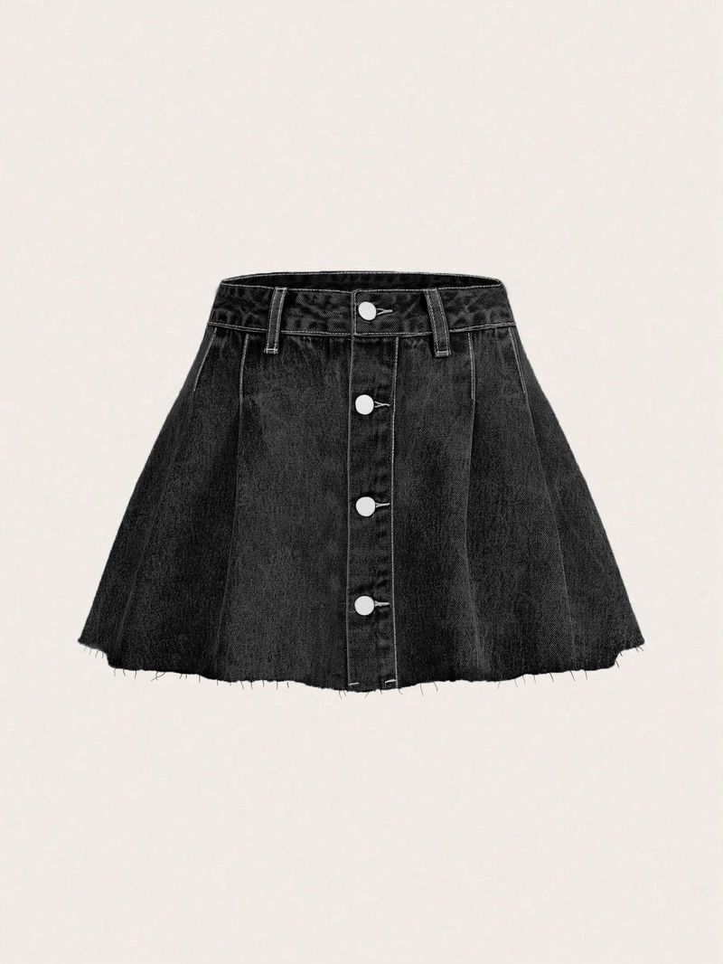 Gonna corta in denim plissettata, dolce, fresca e piccante per donna, che snellisce la vita, in stile college_voghion.com