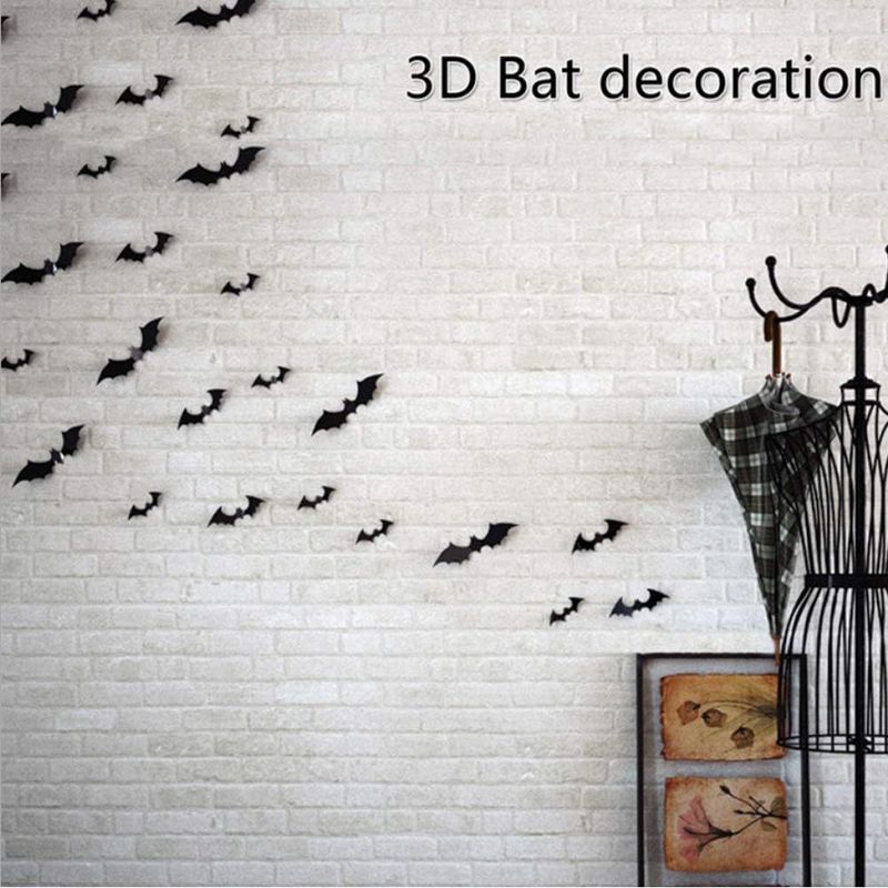 Halloween fladdermus 12 i ett paket 3D svart tredimensionell fladdermus klistermärke Halloween Halloween väggdekal tredimensionell spindel_voghion.com