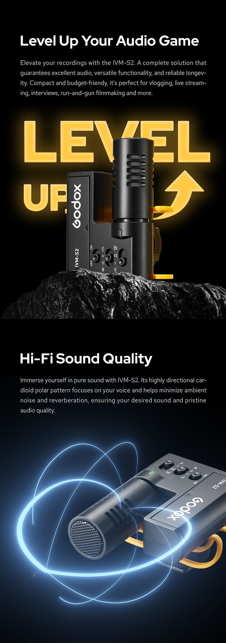 GODOX IVM-S2 Compact Shot gun for Mobile Phone Micro SLR Camera Recording Interview Professional Cardioid Microphone_voghion.com