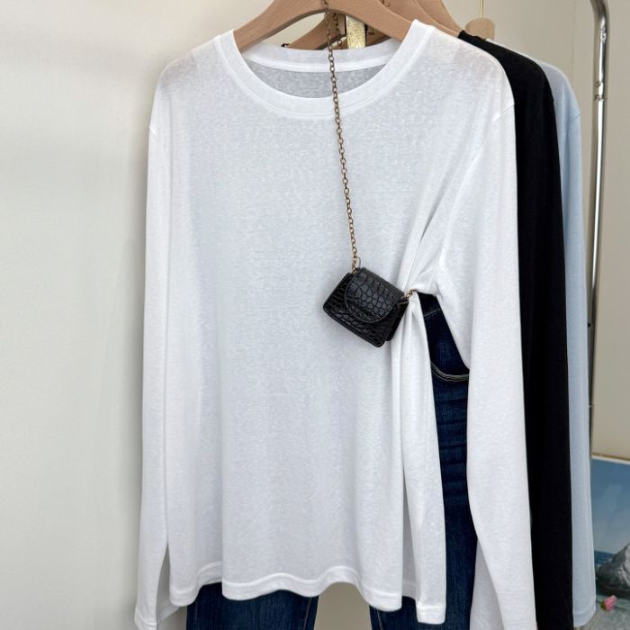 Maglietta bianca sottile in lyocell per donna, protezione solare estiva, copri-aria condizionata, stile coreano delicato, versione pulita_voghion.com