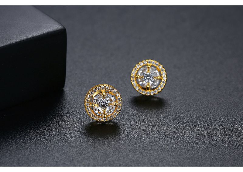 Boucles d'oreilles à tige élégantes en oxyde de zirconium cubique pour femme, design géométrique minimaliste, en cuivre hypoallergénique plaqué rhodium/or 18 carats._voghion.com