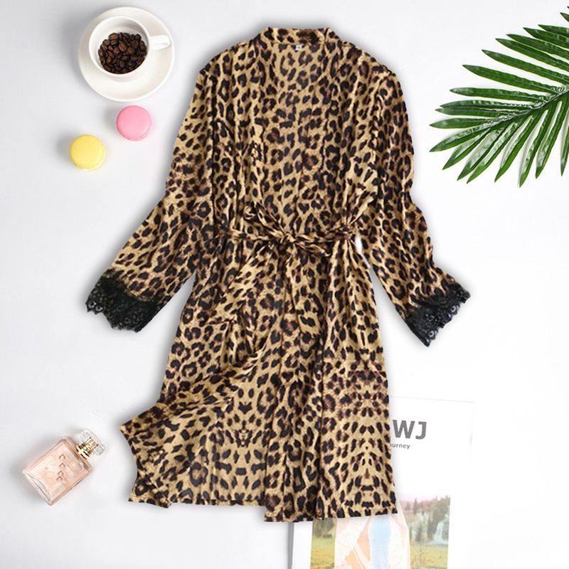 Women's Sleepwears Silk Black Leopard Print Home Clothes Pajamas Set Fashion Lace Pajamas Set_voghion.com