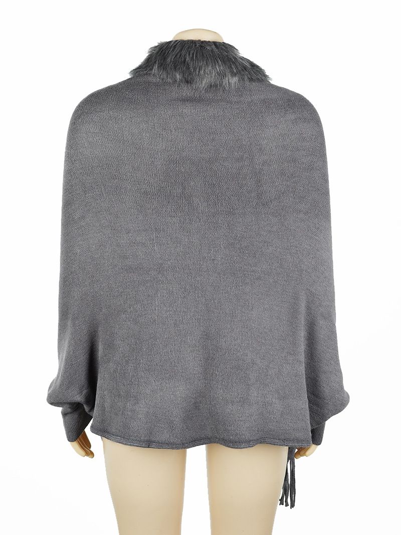 Maglione cardigan tinta unita in stile europeo e americano, autunno e inverno, con nappa e collo in pelliccia_voghion.com