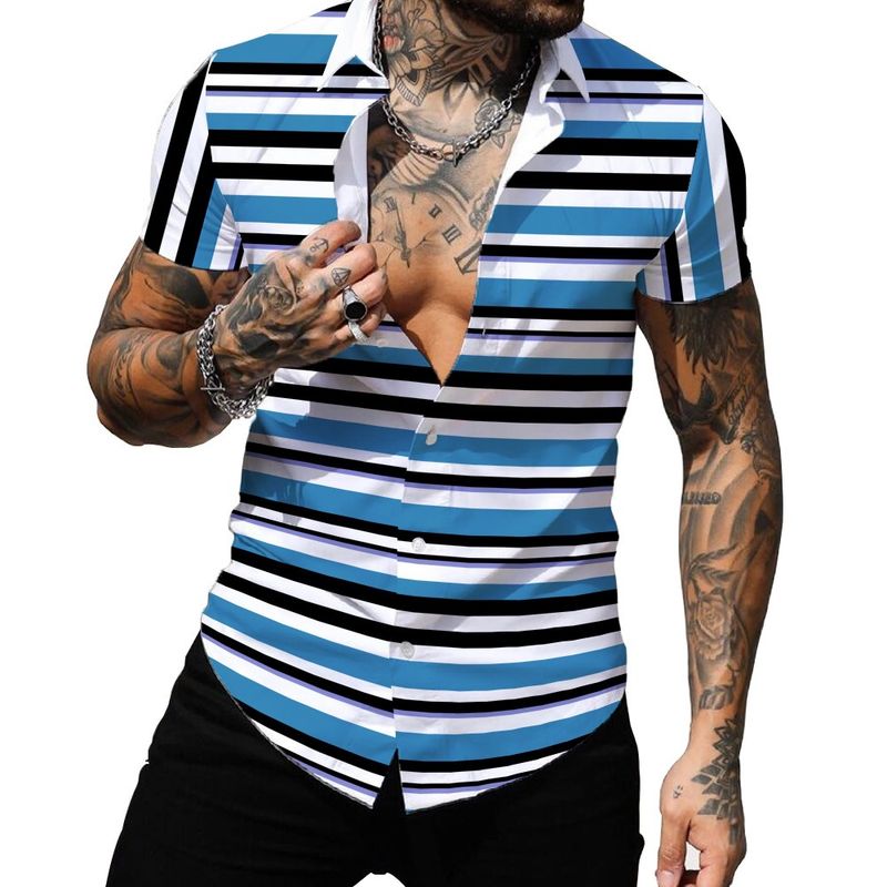camicia a maniche corte sottile con risvolto hawaiano a righe con stampa digitale da uomo_voghion.com