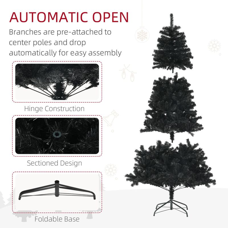 6ft Tall Artificial Christmas Tree, Unlit Xmas Tree With 1000 Branch Tips, Auto Open, Steel Base, Holiday Décor For Home Office, Black_voghion.com