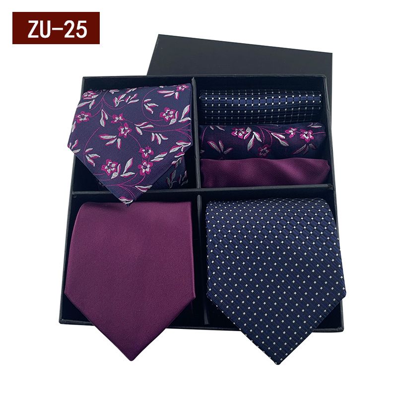 Unisex Men's gift box tie Fashion business striped tie square scarf set luxury gift box_voghion.com