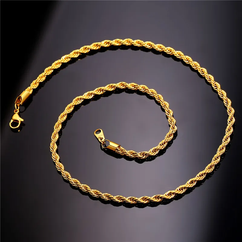 Guldkæder Mode rustfrit stål Hip Hop smykker Rope Chain Herre halskæde_voghion.com