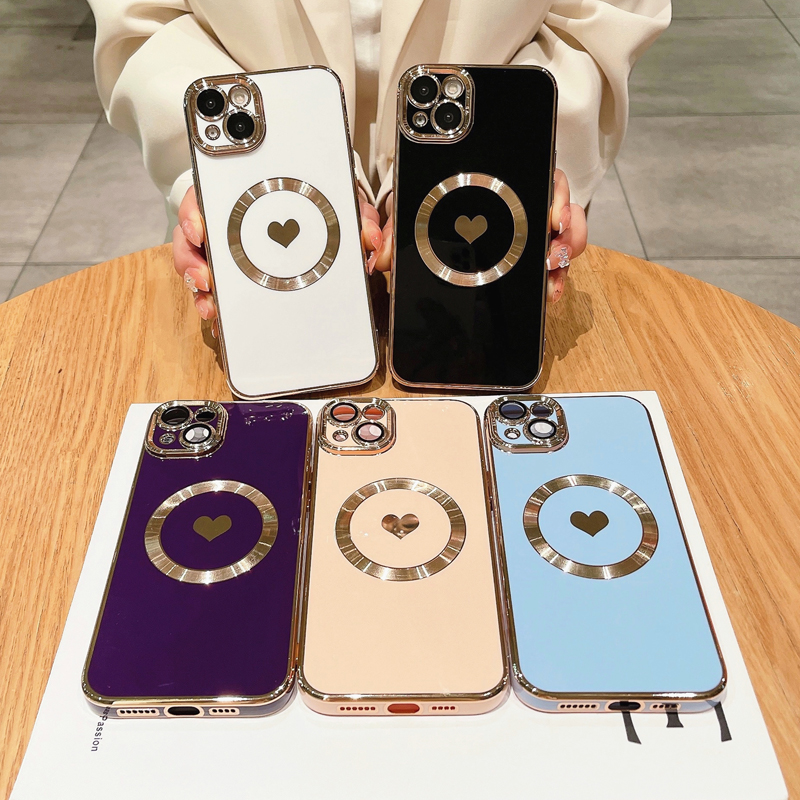 Luxury Magsafe Magnetic Electroplated Love Phone Case Suitable for iPhone 11 12 13 14 Pro Max X XR XS 8 Plus Wireless Charging Soft Cover_voghion.com