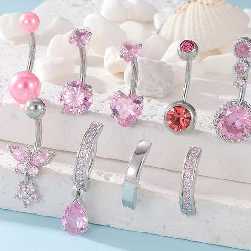 Set di 9 pezzi con anello a mezzaluna e farfalla per piercing all'ombelico_voghion.com