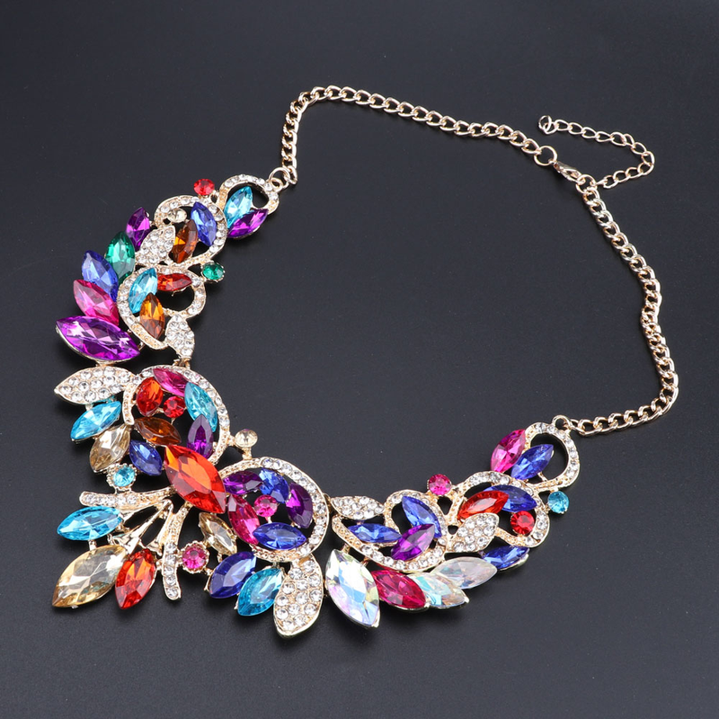 Mode coloré cristal collier ras du cou pour les femmes déclaration colliers boucle d'oreille collier Boho fête ensembles de bijoux_voghion.com
