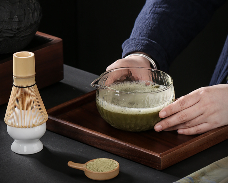 Glastee mit Farbbox, Schneebesen, Schüssel, Ständer, Matcha-Schaufel, komplettes Utensilienset_voghion.com