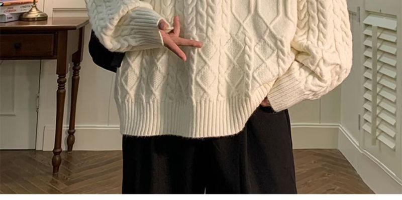 Herrenbekleidung Zopfmusterpullover für Jungen Winter Neue Modemarke Retro-Stil Lazy Style Rundhals Herrenpullover Loose Trend_voghion.com