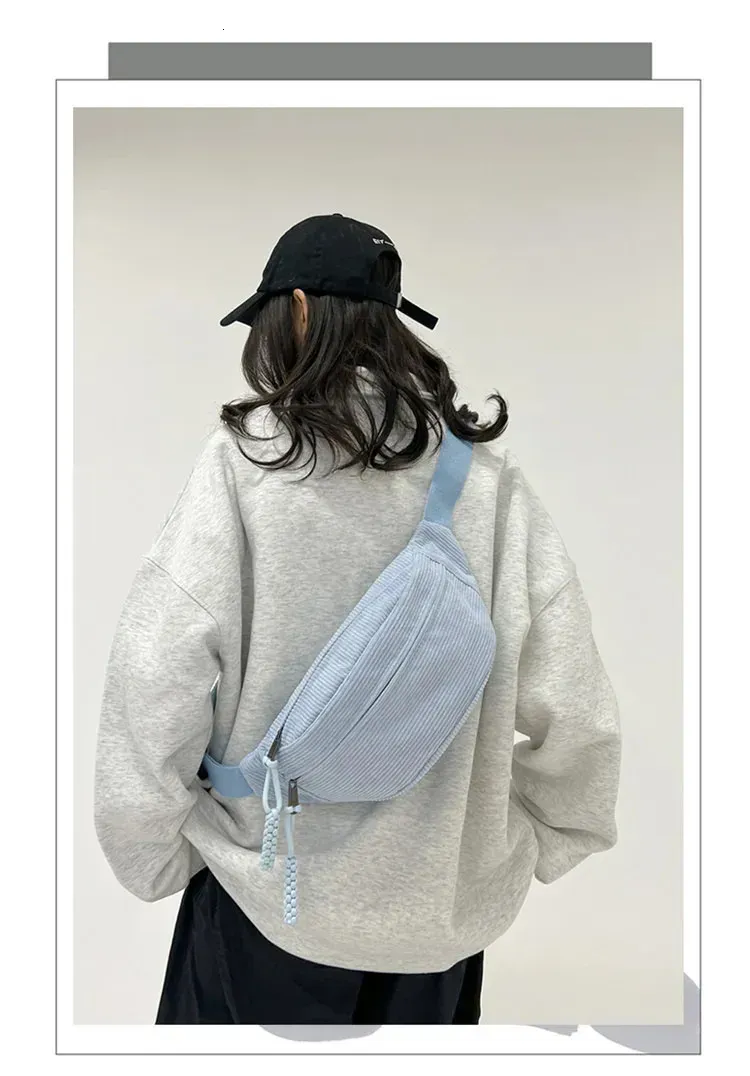 Marsupio da donna, grande capacità, in velluto a coste, stile street, borsa a tracolla, alla moda, cintura casual 250806_voghion.com