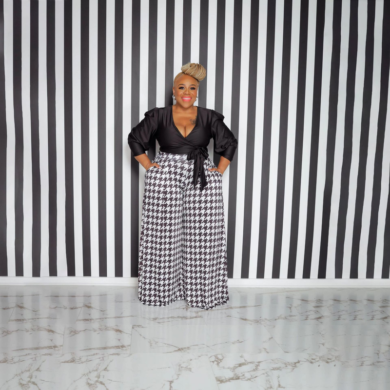 Damkläder heta stil nya houndstooth plus size breda ben byxor damunderdel_voghion.com