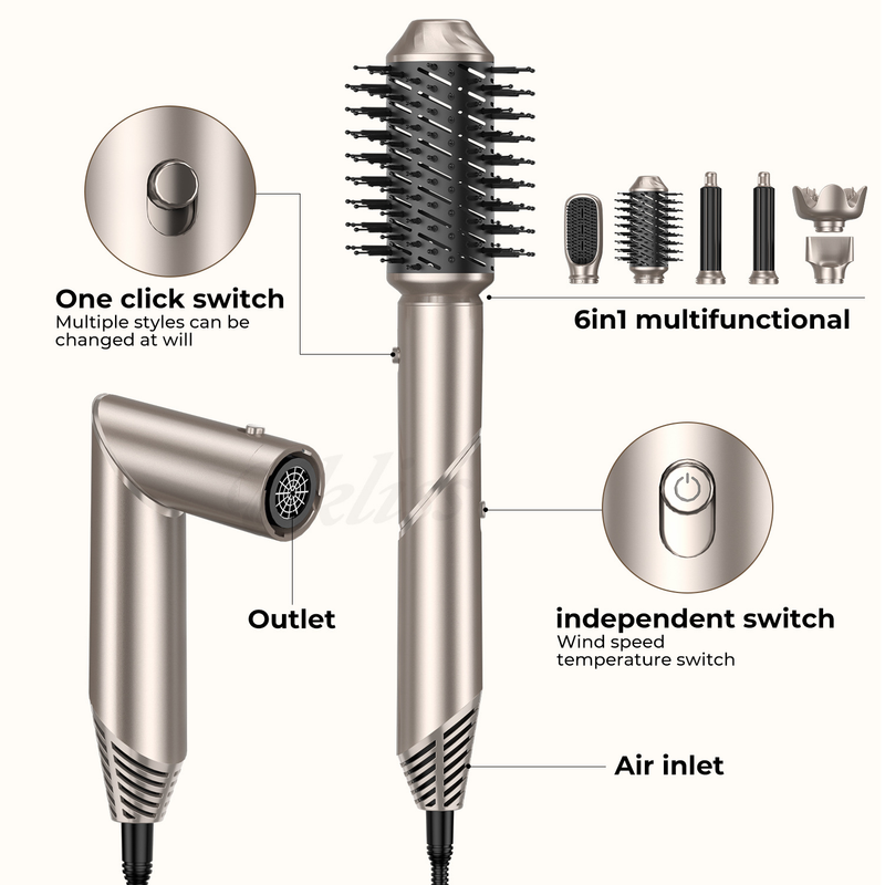 New Hot Air Multifunctional Six In One Foldable Dryer Curling Iron Automatic Styling Straight Hair Comb_voghion.com