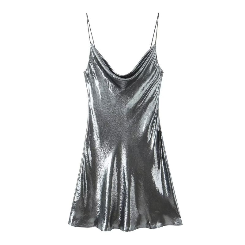 Abito da donna ZA Style con spalline sottili in metallo, alla moda ed elegante_voghion.com