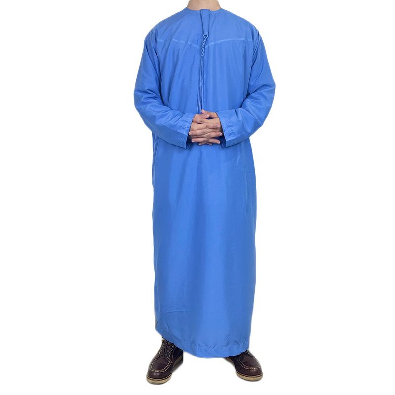 Men's Clothing men's robe solid color pocket design round neck long clothing_voghion.com