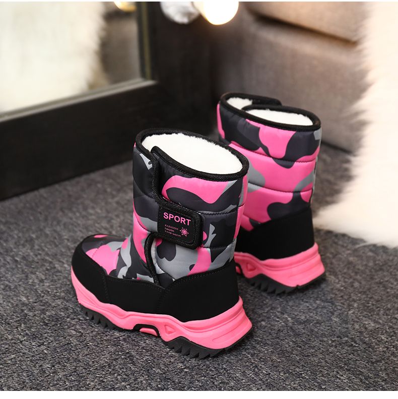 2024 Inverno Crianças Pelúcia Tecido Impermeável Antiderrapante Menina Sapatos Sola de Borracha Neve Moda Quente Botas Ao Ar Livre_voghion.com
