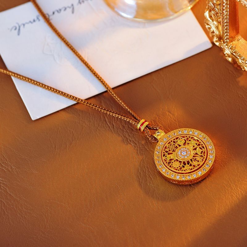 Women Necklace Wei Xue Same Style Ancient Method Inlaid Diamond Eight Treasures Pendant Necklace Rotating Auspicious Compass_voghion.com