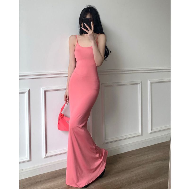 Sexy Kardashian Mermaid Beinverlängerndes, eng anliegendes, figurbetontes Trägerkleid, Slim-Fit Langes Kleid_voghion.com