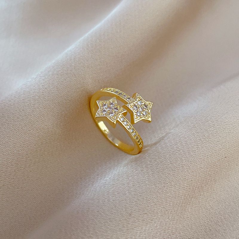 【 Real Gold Plating 】 Opened Five Point Star Fashion Micro Inlay Light Luxury Index Finger Ring, Netting Red, Same Cool_voghion.com