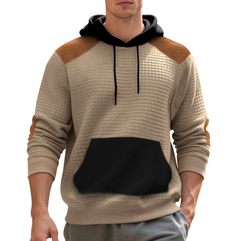 Felpa con cappuccio patchwork jacquard da uomo – Pullover oversize con spalle scese e tasca a marsupio (S-XXXL, anti-pilling, unisex adattabile)_voghion.com